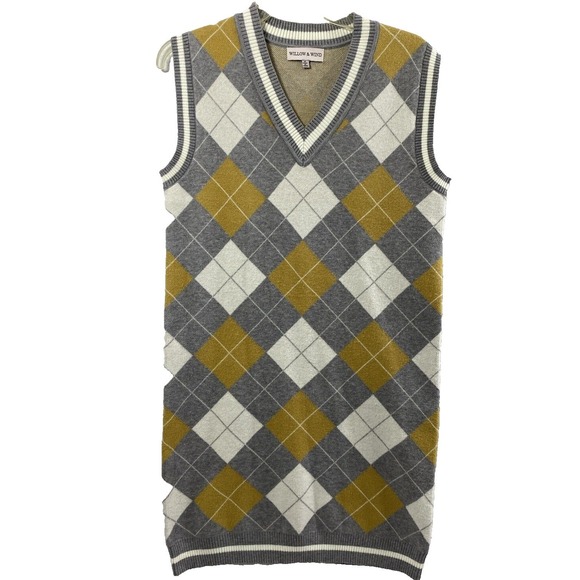 Willow & Wind Argyle Sweater Vest Dress Womens Medium Gray Preppy Academia - Picture 1 of 8